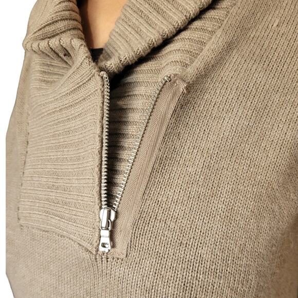 GAP Women’s Tan Wool Blend Sweater Large Neutral Crossover Quarter Zip Old Money - Picture 2 of 9